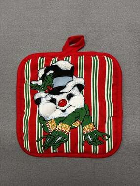 Vintage Snowman Pot Holder Red White Striped